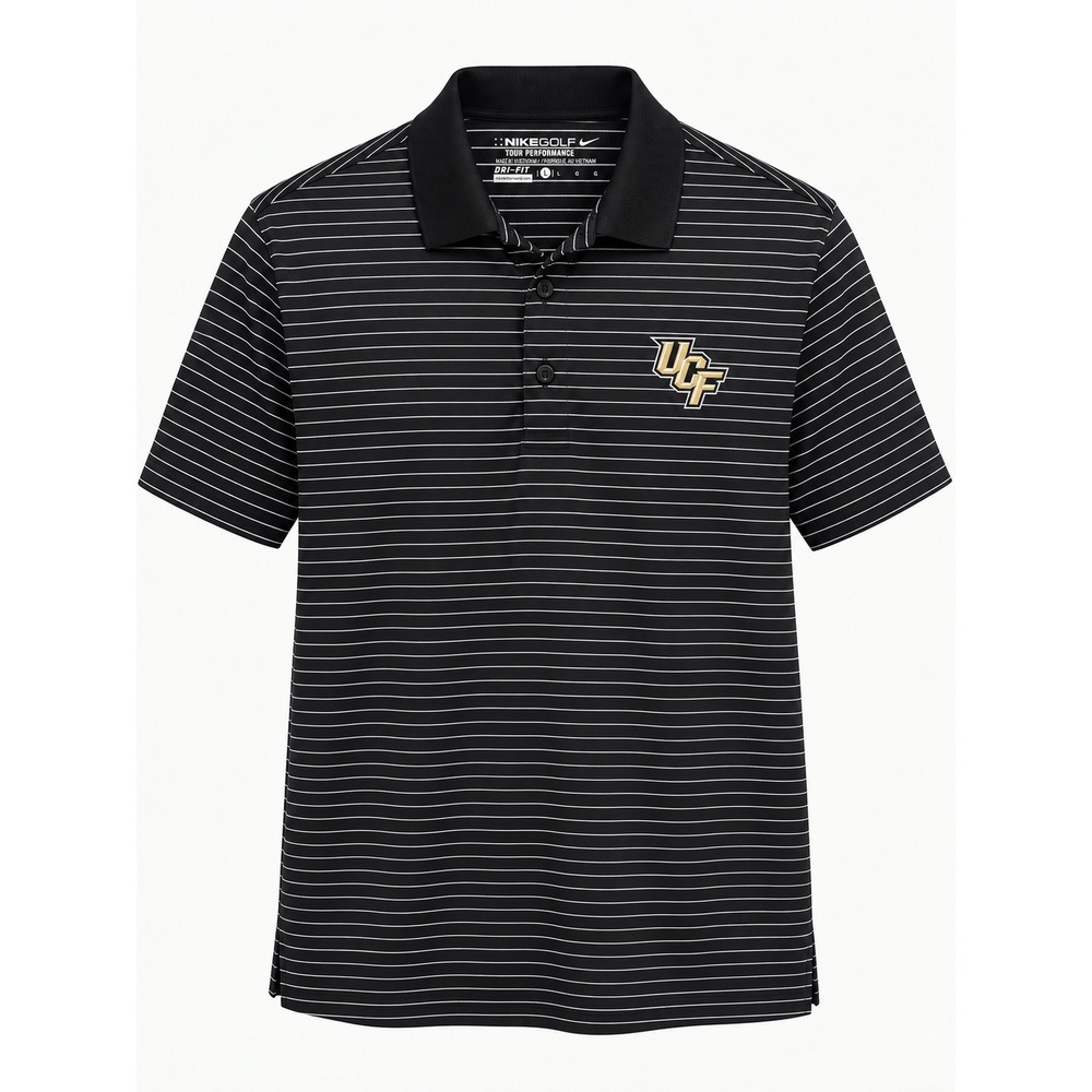 Nike Golf UCF Knights Polo Shirt Mens Large Black White Stripe Dri-FIT Tour NCAA